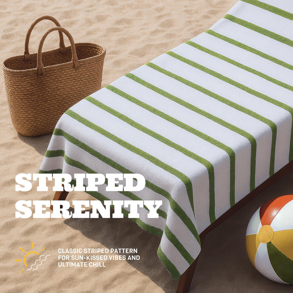 Cotton Pool Towels Oversized 35 x 70 Inch 3 Pack Ultra Absorbent and Low Lint Striped Beach Towels for Adults Stripes Design Luxury Extra Large Bath Towels Green 3 Pack