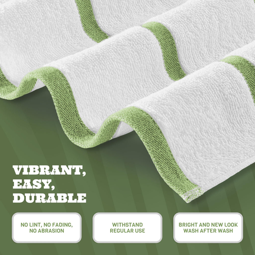 Cotton Pool Towels Oversized 35 x 70 Inch 3 Pack Ultra Absorbent and Low Lint Striped Beach Towels for Adults Stripes Design Luxury Extra Large Bath Towels Green 3 Pack