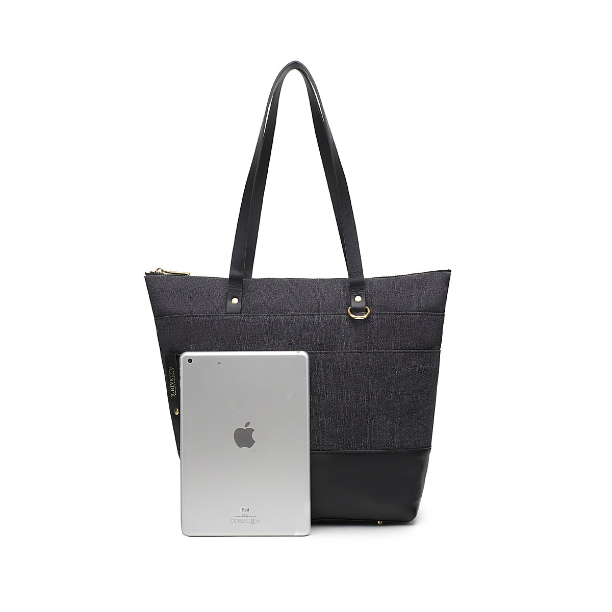 Harriet Tote Bag | Black Washed Canvas + Black Leather