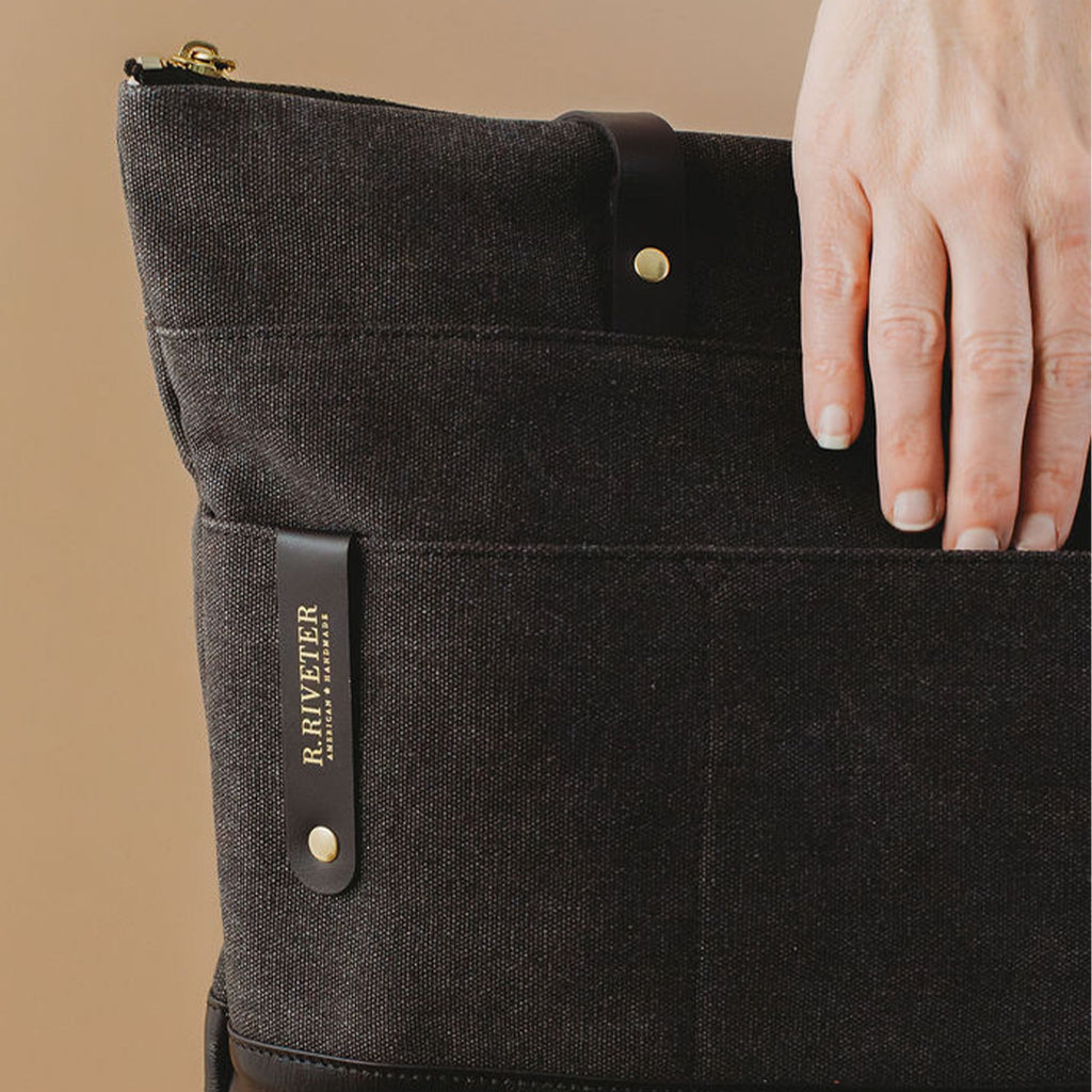 Harriet Tote Bag | Black Washed Canvas + Black Leather