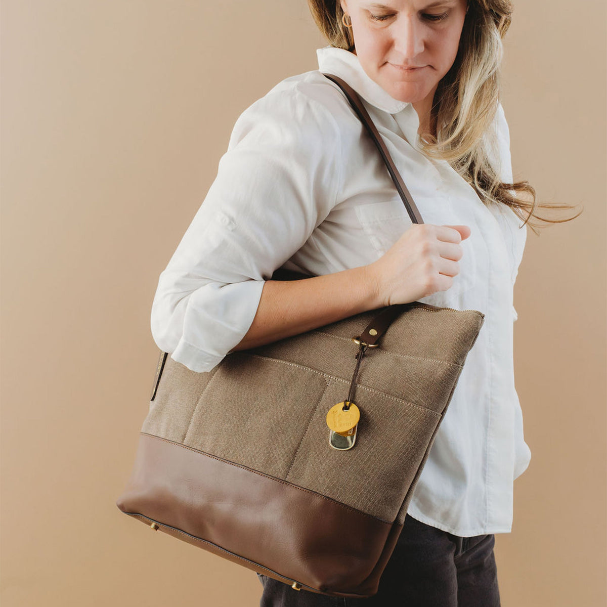 Harriet Tote Bag | Fatigue Washed Canvas + Brown Leather