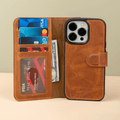 iPhone 16 Series Brown Leather Wallet Case - New York