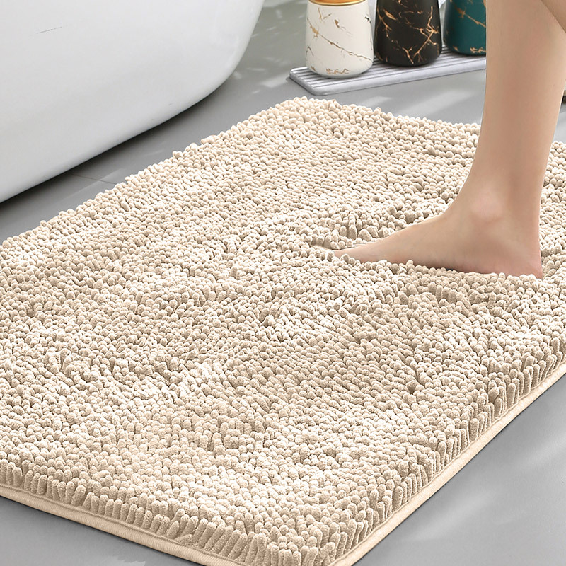 Chenille Absorbent Bath Mat Non-Slip Soft Bathroom Rug Machine Washable