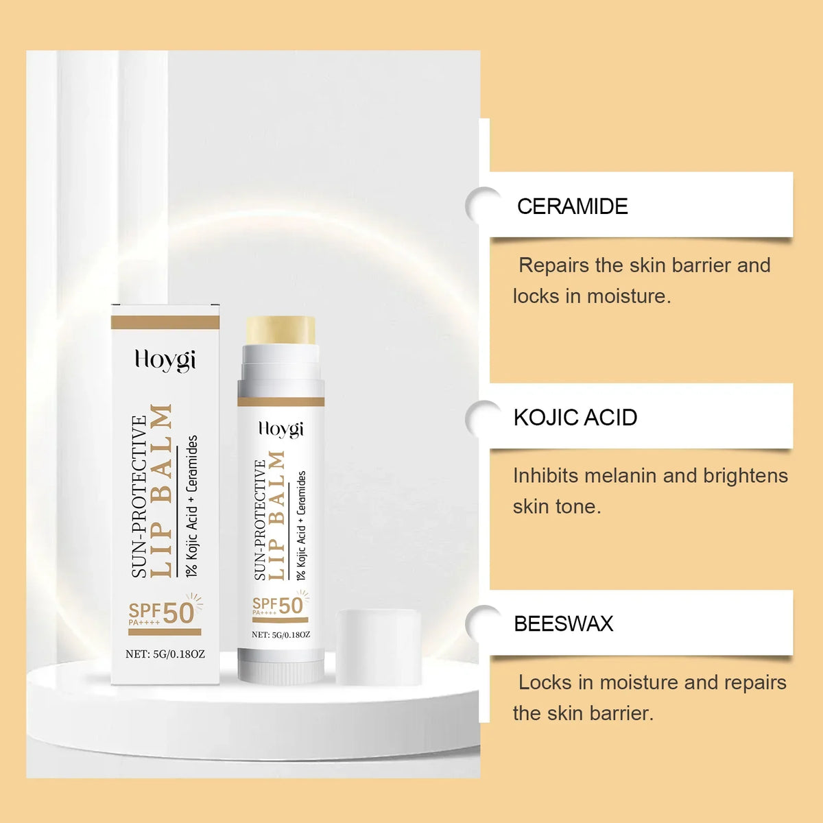 Sun Protective Lip Balm SPF50+ Hydrating Lip Sunblock Fade Lip Lines Nourishing Moisturizing Brighten with Kojic Acid Ceramide