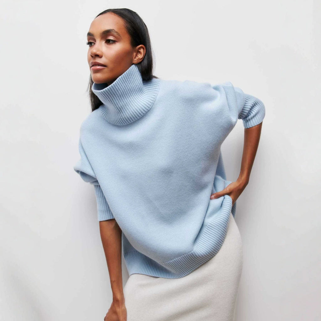 Women's Oversized Turtleneck Sweater, Solid Color Long Sleeve Loose Knit Pullover, Casual Fall Winter Basic Knit Top For Ladies
