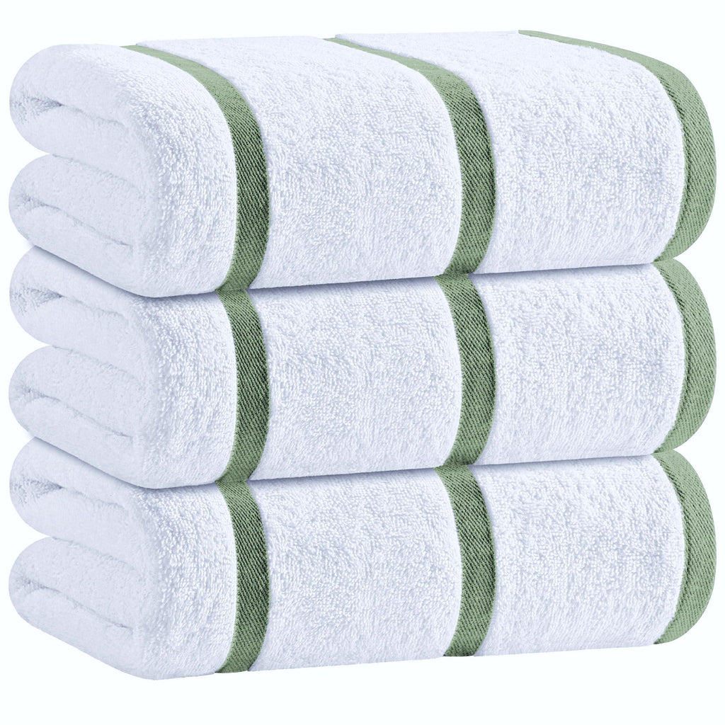 Cotton Pool Towels Oversized 35 x 70 Inch 3 Pack Ultra Absorbent and Low Lint Striped Beach Towels for Adults Stripes Design Luxury Extra Large Bath Towels Green 3 Pack