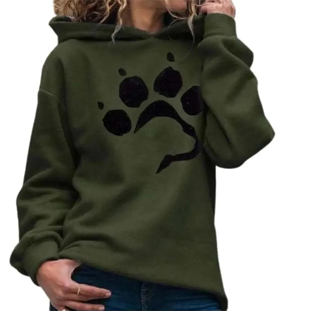 Cool Casual Sweatshirts Autumn Winter Crop Hoodie Women's Foot Print Autumn Hooded Sweatshirt Basic Hooded Pullover Long Sleeve Casual Loose Warm Drawstring Hoodie Women Dog Paw Print Hoodie Long Sleeve Pullover Hooded Sweatshirt Green