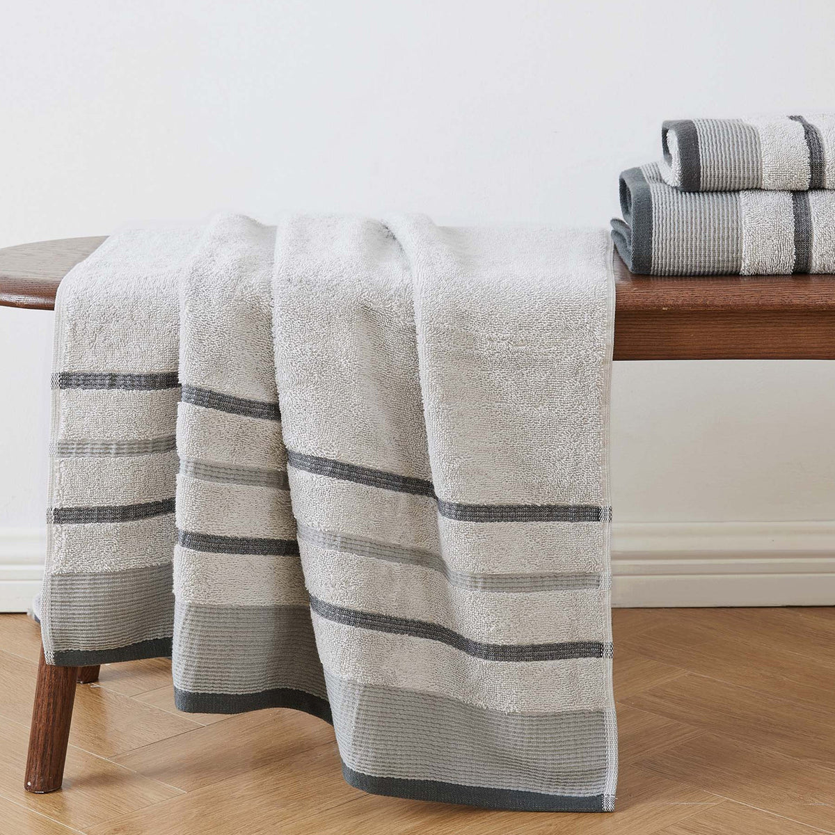 Decorative Cotton Stripe Bath Towel Set - Noelle Collection